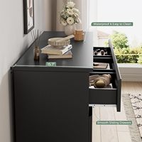 Commode moderne en bois massif noir à 6 tiroirs profonds avec tiroirs sous-montés pour chambre à coucher, salon, couloir, entrée et bureau à domicile