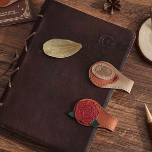 Vintage Leather Magnetic <b>Bookmarks</b> PU Leather <b>Bookmark</b> Clip Book Accessories Coffee Rose <b>Bookmark</b> Book Clip Page Holder - Product Image 2