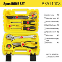 Kit de Herramientas Esenciales para el Hogar de 8 Piezas con Caja de Plástico, Destornilladores, Llave Inglesa y Cortador de Alambre para Reparaciones Rápidas
