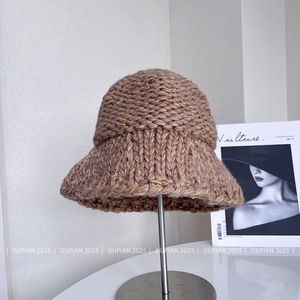 Knitted Hat Wool Winter Warm Windproof For Women <b>Bucket</b> Hats <b>White</b> Khaki Black - Product Image 4