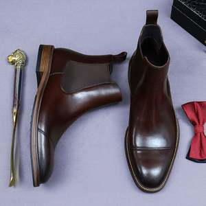 Gran Promoción: Botas Chelsea de Piel Genuina para Hombre, Botines de Cuero Vacuno Brillante, Ligeros, Otoñales, Sin Cordones, para Negocios - Product Image 5