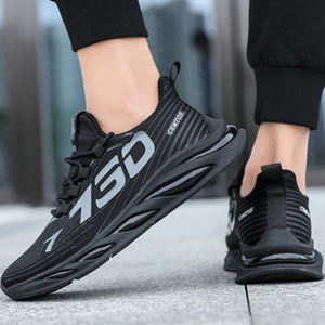 Sneakers noires respirantes à lacets les plus populaires, en mesh, pour la course à pied, printemps, automne, hiver, antidérapantes, légères, résistantes à l'usure, décontractées - Product Image 4