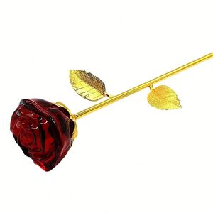 Fashionable Crystal Rose Flower-Personalized Golden Stem Artificial <b>Glittering</b> Petals Romantic Wedding Decor Valentine's Day - Product Image 4