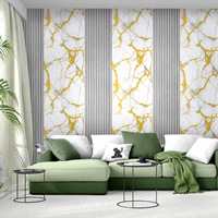 Papier peint auto-adhésif, marbre veiné doré, panneau cannelé 3D, décoratif, autocollant mural à coller et à décoller pour la décoration intérieure de la pièce