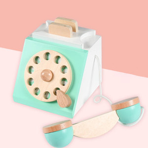 Téléphone en bois cyan, imitation antique, simulateur interactif, jouet éducatif de jeu de rôle pour enfants unisexes de 0 à 13 ans, 12x12x13CM - Product Image 5