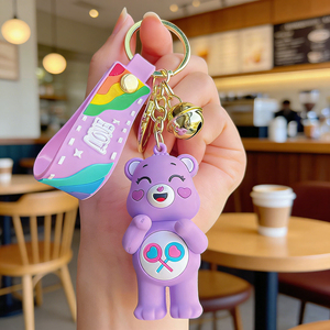 QYS PVC <b>Keychains</b> 3D Cartoon Bear Charms Rainbow Color Love Heart Design Lightweight Keyring Accessories - Product Image 5