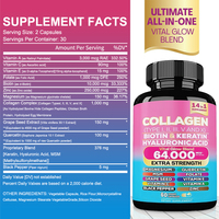 Collagène en peptides types I, II, III, V et X, Biotine et Kératine, 60 Capsules avec Vitamine A, Biotine, Kératine, Quercétine, Zinc