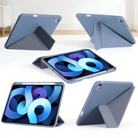Étui de protection de couleur unie compatible iPad avec support pliable en Y, compatible avec les modes paysage et portrait ; Coque souple en TPU résistante aux chutes