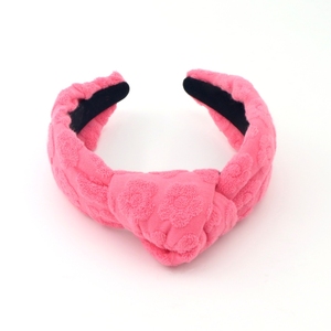 DREAM FASHION Pink <strong>Flower</strong> Bowknot Hairbands Custom Baby Soft Towel Flannel Elastic Casual Hand Made <strong>Headband</strong> - Product Image 4
