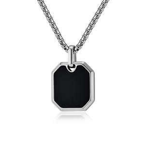 Unisex Geometric Square <b>Titanium</b> Steel Necklace Black Inlay Box <b>Chain</b> Pendant Minimalist Street Style Jewelry - Product Image 1