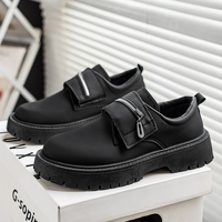 Nouvelles baskets décontractées noires pour hommes, style britannique, légères, en PU, à enfiler, pour jeunes