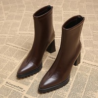 Bottines à plateforme pour femmes, talon bloc, bout pointu, tige extensible, fermeture éclair latérale, style chaussette, marron, pour les occasions de soirée, automne, hiver