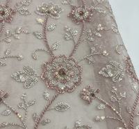 Tissu en tulle brodé de perles et de sequins, motif floral complet, maille textile pour robe de Quinceañera, de soirée ou de mariée - Vente en gros