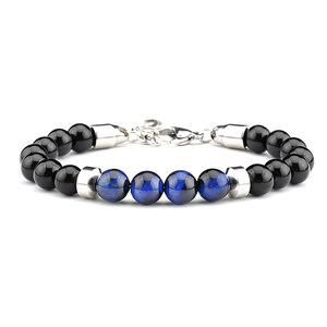Wholesale Punk Silver Onyx <b>Beaded</b> <b>Bracelets</b> for Men Trendy Style with Stainless Steel Buckle and Tiger Eye for Anniversaries - Product Image 3