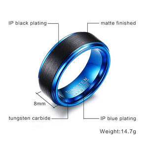 Anillos de Hombre de 8MM con Baño de Oro/Azul/Negro, Estilo Hip Hop, con Engaste Invisible, Joyería Moderna al por Mayor, de Tungsteno, para Fiestas y Compromisos - Product Image 6