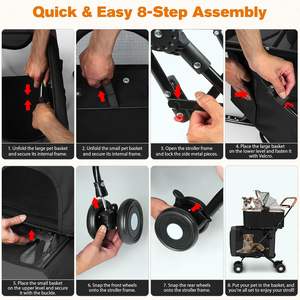 Sac Portable Cage Pliable Animaux Double Chariot 3-en-1 Cage de Voyage avec Double Transporteurs Détachables Double Poussette pour Animaux de Compagnie - Product Image 4