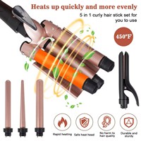 HIKVAPE Rizador de Pelo Cerámico 5 en 1 con Varillas Intercambiables, Plancha y Secador de Pelo Portátil Eléctrico para Mujer, Doble Voltaje