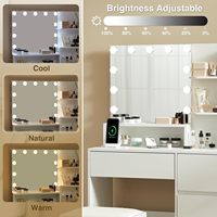 Coiffeuse de maquillage avec miroir et lumières-Petite table de toilette avec 4 tiroirs, coiffeuse avec 3 couleurs d'éclairage réglables