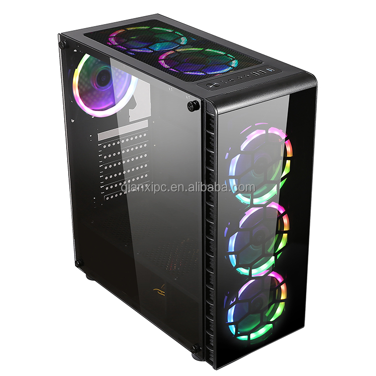 Most popular cheap glass case computer box for pc with over 6 RGB fans gaming computer case