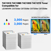 Cartouche de Toner Compatible IBEST LEXMARK CS720 CS725 CS720de CS720dte CS725de pour LEXMARK 74C10C0 74C10M0 74C10Y0 Toner