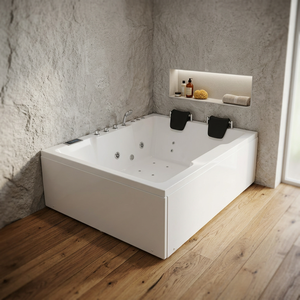 Bañera de Hidromasaje Rectangular Moderna de Acrílico Empotrable con Jets de Masaje y Reposacabezas - Product Image 1