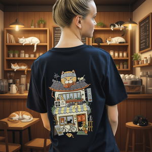 T-shirt Cat Cafe unisex per adulti, taglia media, con stampa grafica, maglietta promozionale - Product Image 3