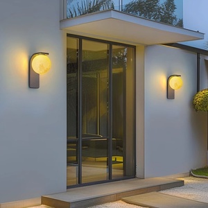 Lampe murale solaire LED extérieure pour villa, cour et porte d'entrée avec lampe lune, lampe ronde pour jardin et clôture, base en acier inoxydable - Product Image 2