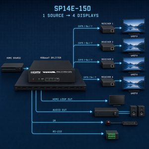 ตัวแยกสัญญาณ <span class=keywords><strong>HDbaseT</strong></span> แบบ 1x2 1x4 1x8 ตัวขยายสัญญาณ Cat6 แบบ POC ระยะ 150 เมตร 4K60hz 4:4:4 ใช้พลังงานเพียง 1 แหล่ง สำหรับ Pro It Av - Product Image 3