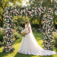 Décorations de Centre de Table de Mariage Modernes et Élégantes, Arche Florale en Soie Pêche et Verdure, Décoration de Fond de Cérémonie, Fait Main pour la Fête des Mères et Pâques