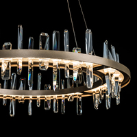 Lustre suspendu circulaire LED en cristal doré de luxe pour hôtel et restaurant