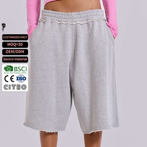 Hot Selling Custom Cotton Raw Hem Sweat <b>Shorts</b> High Waist Wide Leg <b>3</b>/<b>4</b> Long <b>Shorts</b> for men - Product Image 1