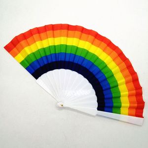 Venta al por Mayor de Regalos Promocionales Empresariales 2025, Abanico de Mano de Plástico Arcoíris de 23 cm, Impresión de Marca Personalizada, Abanico de Mano Hecho a Mano con Diseño de Puntos Metálicos WUYUNG - Product Image 1