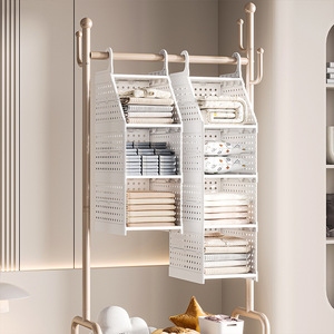 Hanging Wardrobe Storage Rack 3 Tier Vertical Organizer For Closet Bedroom Clothing Shoe Storage Hook Type Rectangular - Product Image 3