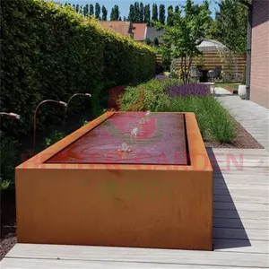 Corten aço redonda mesa aquática ao ar livre recurso do jardim água queda fonte lagoa água fluindo parede decoração