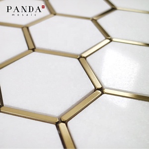 Thiết kế mới màu đen trắng trang trí sáng tạo không thường xuyên backsplash mketal đá cẩm thạch chải kim loại Gạch <span class=keywords><strong>Mosaic</strong></span> - Product Image 3