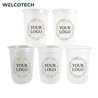 Gobelets en plastique PET transparent givré en forme de U de 16 oz, jetables, avec logo personnalisé, sans BPA, vente en gros pour mariages et événements