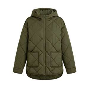 Blouson matelassé léger et chaud pour femme, couleur olive, à capuche, zippé, avec poches, motif 3D, vêtement d'extérieur personnalisé pour l'hiver - Product Image 4
