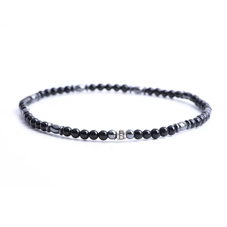 Groothandel Hot Selling Black Onyx Natuursteen Ronde Voet Kralen Enkelband Custom Designer Vrouwen Mannen Enkelbanden Voor Cadeau