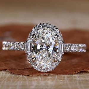 Gia Igi cincin pertunangan emas padat 14K/18K berlian tumbuh CVD HPHT Lab untuk wanita cincin berlian Oval dengan Halo berkilau