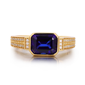Anillos de <span class=keywords><strong>Zafiro</strong></span> para <span class=keywords><strong>Hombre</strong></span>, Plata de Ley 925 Chapada en Oro con Incrustaciones de <span class=keywords><strong>Zafiro</strong></span> Cultivado en Laboratorio con Corte Esmeralda, Joyería de Moda para Enamorados - Product Image 2
