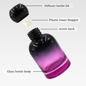 Bouteille diffuseur à roseaux vide en verre, ronde, violet-rouge, de luxe, rechargeable, pour huiles essentielles et parfums - Product Image 4