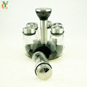 4OZ 125ml di sale e caffè, contenitore per spezie in vetro con tappo a vite e supporto rotante nero forma piatta - Product Image 6