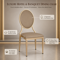 Chaise de banquet ronde empilable dorée - Chaise de salle à manger rembourrée en cuir PU avec structure en aluminium pour mariage, événement, hôtel