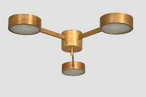 Lustre suspendu Sputnik MCM rond à 3 lumières en laiton, style Mid-Century Modern, fait main - Product Image 3