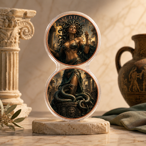 Set di 2 Monete Verticali in Rame da 1oz, Stampa 2D, Medusa Mitologica Greca, Ruina Antica, Serpente, per Collezione d'Arte Fantasy, Regalo - Product Image 4