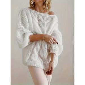 Cable Knit <b>Balloon</b> Sleeve Sweater <b>White</b> S Women's Sweaters - Product Image 1