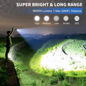 Lampe torche tactique LED rechargeable P70 en gros, 100 000 lumens, étanche IP66, longue portée 1200-1500m, en aluminium, modes haute/basse intensité - Product Image 2