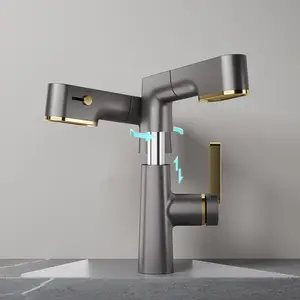 Pull Lift 360 Degree Rotating Tapware Torneira Banheiro LED Temperature Display 3 Mode Smart Basin Faucets For Hall