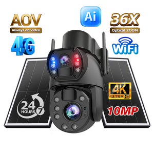 10MP Dual Lens Solar 4G PTZ Security Camera 36X Optical Zoom AOV 24 Hours <b>Recording</b> Red Blue Light Alarm Metal Ball Housing PIR - Product Image 1