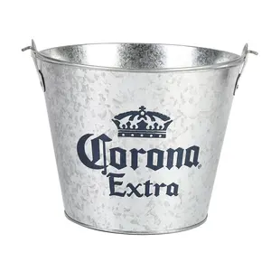 5L Round Galvanized Metal Tin Ice Bucket With Custom Logo For 6 Bottles Beer For Sales Promotion Items